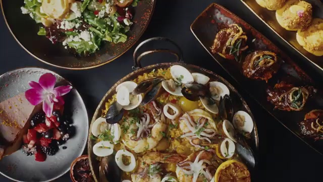 An overhead spread of dishes from the Visit Palm Springs film
